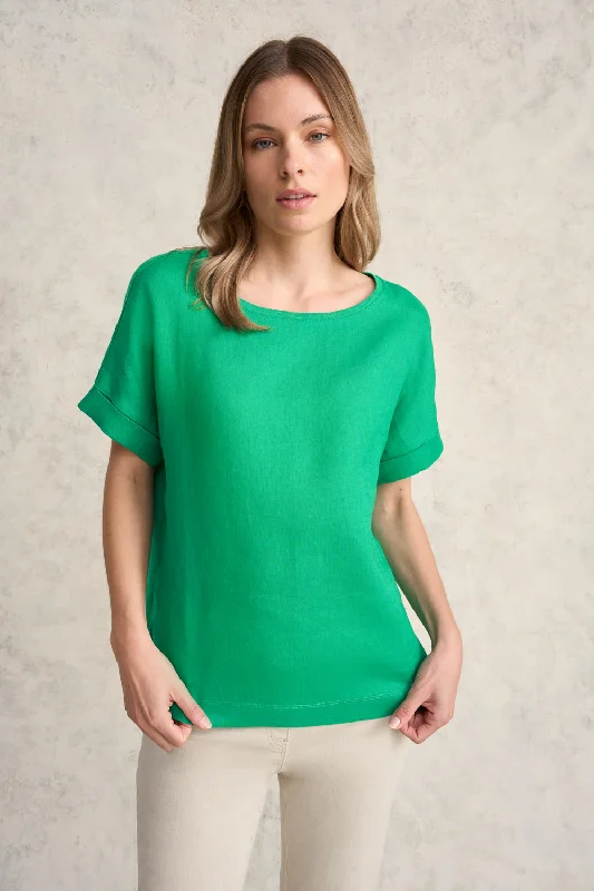 Linen Mix Top - Vibrant Green Luxurious Women's High -  end Luxurious Women's High -  end