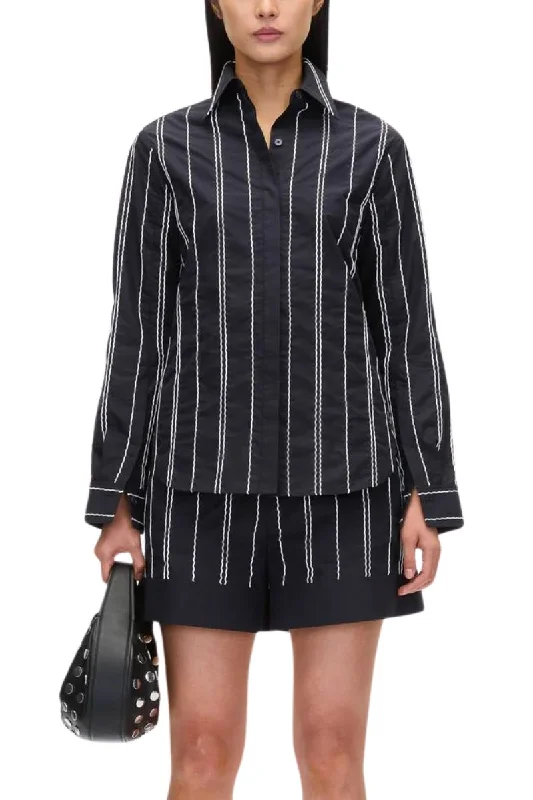 Poplin Shirt with Wave Embroidery Stylish Women's Tropical  Stylish Women's Tropical 
