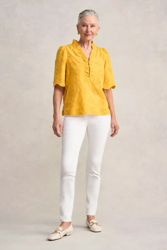 Embroidered Frill Detail Top Laid - back Women's Vibe Laid - back Women's Vibe