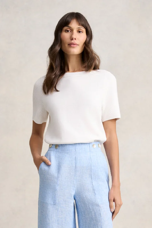 Boat Neck Knit Top Preppy Women's College Preppy Women's College