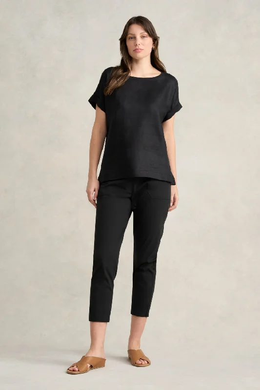Linen Mix Top - Black Preppy Women's College Preppy Women's College