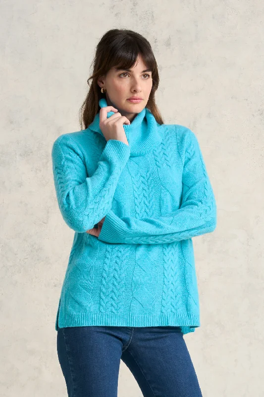 Roll Neck Cable Knit - Aqua Stylish Women's Tropical  Stylish Women's Tropical 