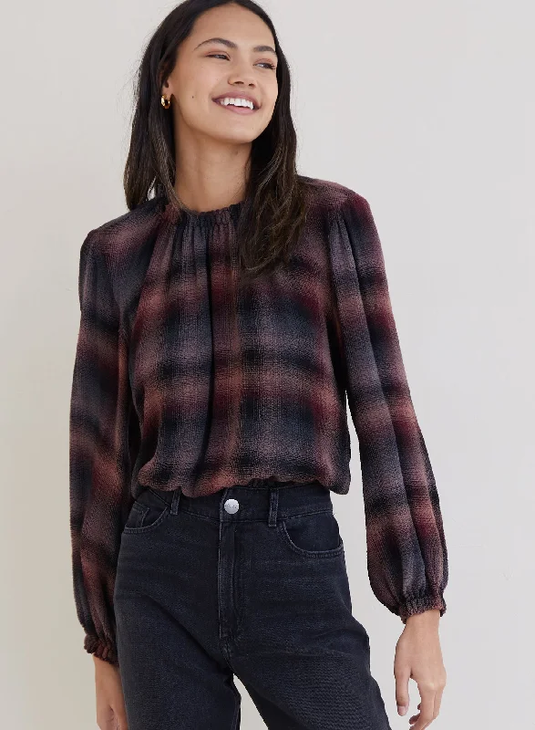 Long Sleeve Smocked Neck Pullover Disco Disco