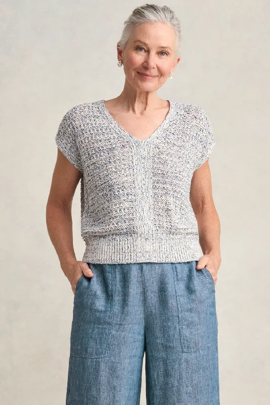 Tape Yarn Knit Top - Blue White Marle Cashmere Cashmere