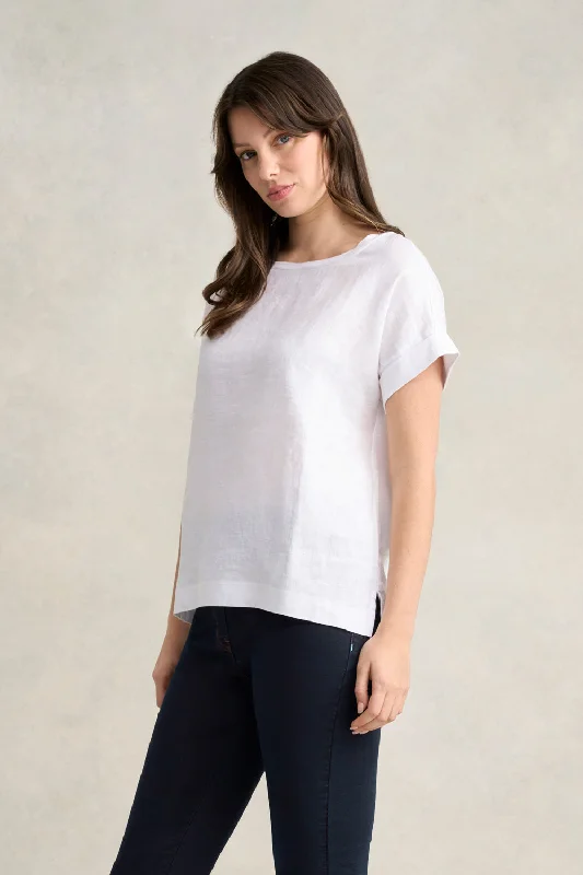 Linen Mix Top - White Minimalist Women's Casual Minimalist Women's Casual