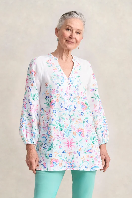 Border Print French Linen Tunic Rugged Women's Outdoor  Rugged Women's Outdoor 