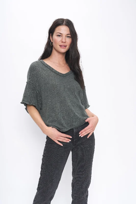 Vista Textured V Neck Tee Stylish Women's Neon Stylish Women's Neon