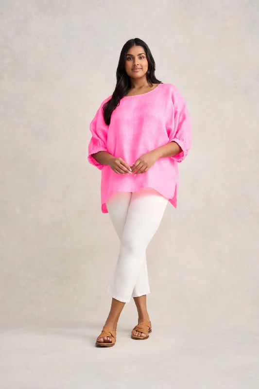 French Linen Stripe Tunic - Neon Pink Compression Compression