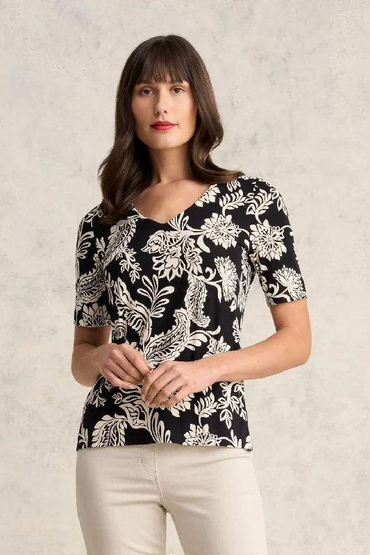 1/2 Sleeve V-Neck Tee - Coco Floral Relaxed Women's  Relaxed Women's 