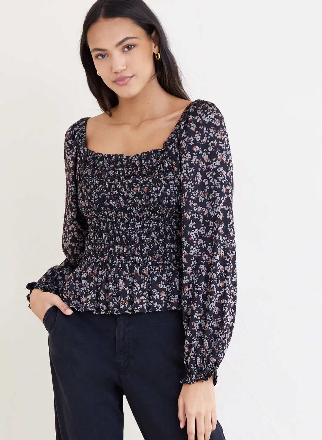Marguerite Long Sleeve Smocked Top Youthful Women's Pop Youthful Women's Pop