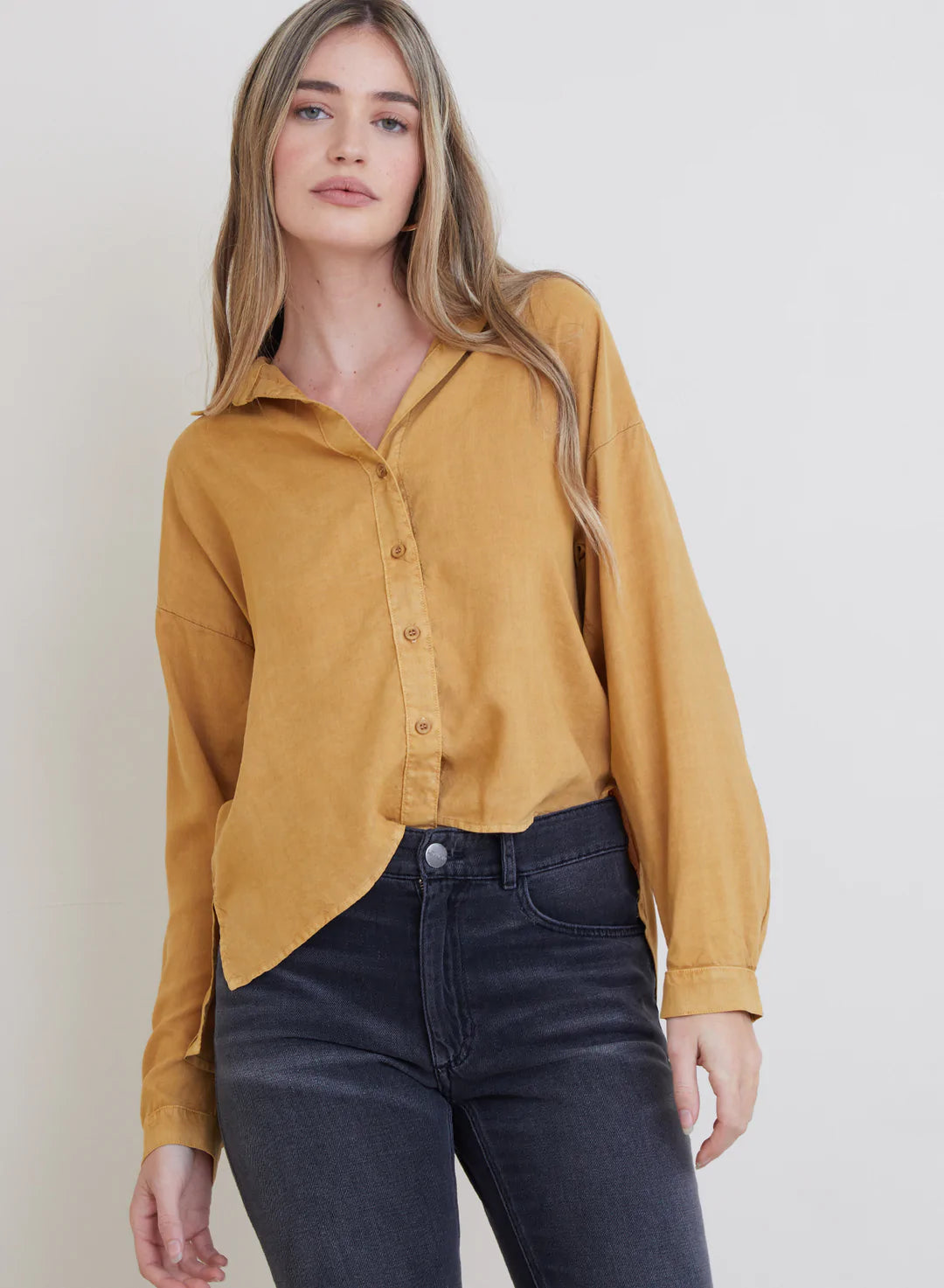 Office Long Sleeve High Low Hem Shirt Monochromatic All - in - one Monochromatic All - in - one