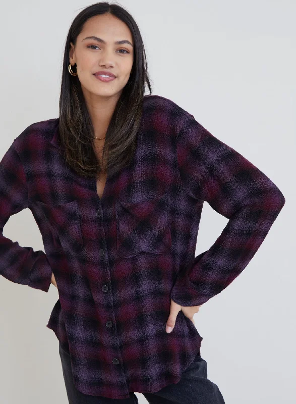 Long Sleeve Two Pocket Oversized Plaid Business Business