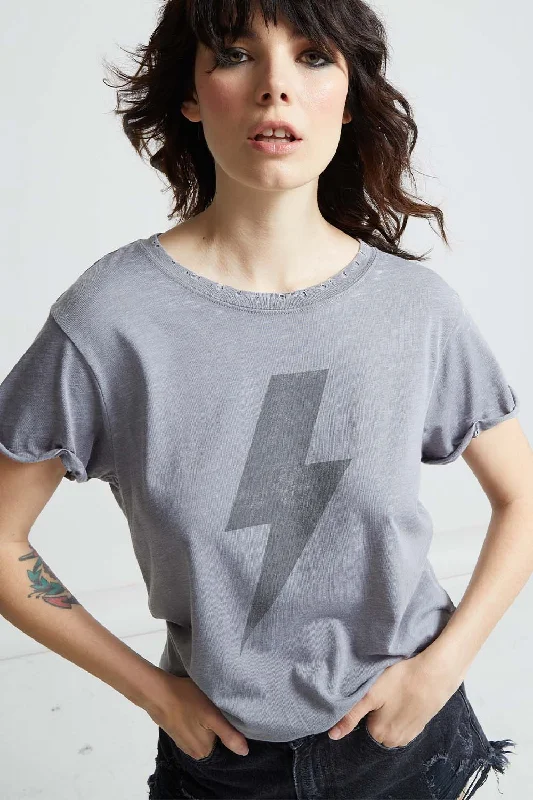 AC/DC Bolt Distressed Tee Feminine Women's Style  Feminine Women's Style 
