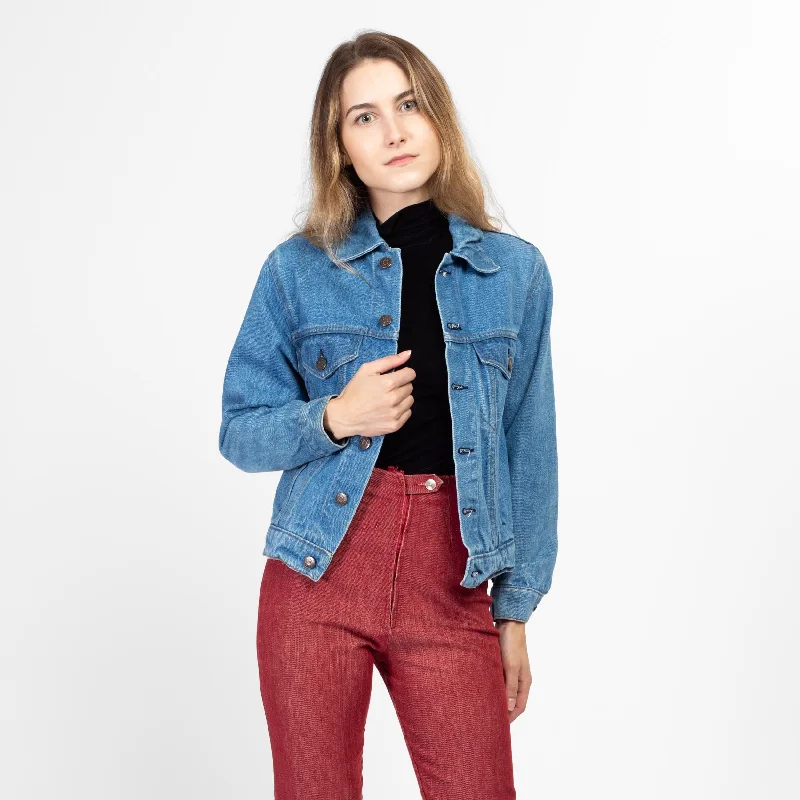 XS 80s Plain Pockets Denim Jacket Cool Women's Distressed Cool Women's Distressed