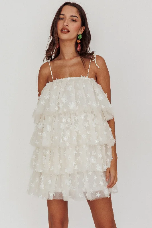 Tomorrow Tiered Ruffle Mini Dress Cream Laid - back Women's Style Laid - back Women's Style Tomorrow Tiered Ruffle Mini Dress Cream Laid - back Women's Style Laid - back Women's Style