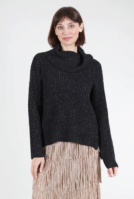 Snow Bunny Shaker Stitch Sweater, Black Compression Compression