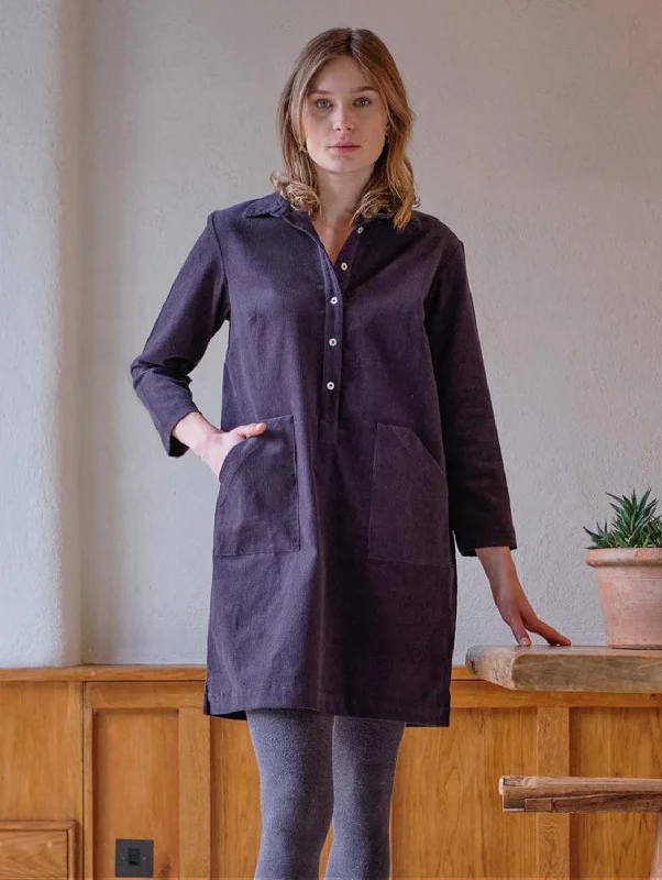 Tara Cotton Short Shirt Dress | Dove Grey Cord Cashmere Cashmere