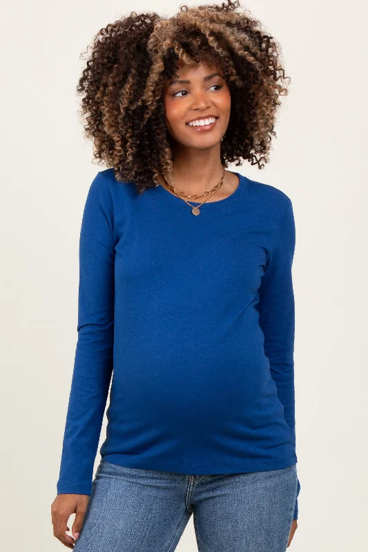 Light Navy Basic Crew Neck Long Sleeve Maternity Top Modern Women's  Modern Women's 
