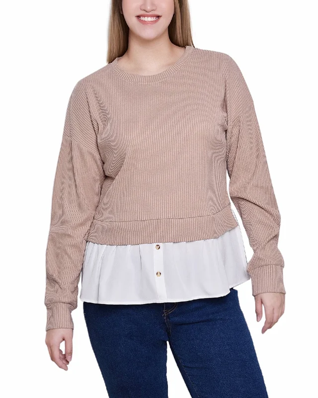 Petite Long Sleeve Two-Fer Top With Gathered Inset Athletic Women's Athletic Women's Petite Long Sleeve Two-Fer Top With Gathered Inset Athletic Women's Athletic Women's