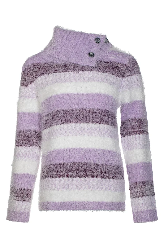 Split cowl neck stripe Jersey | LILAC/WHITE | 6964ZZ Street Street