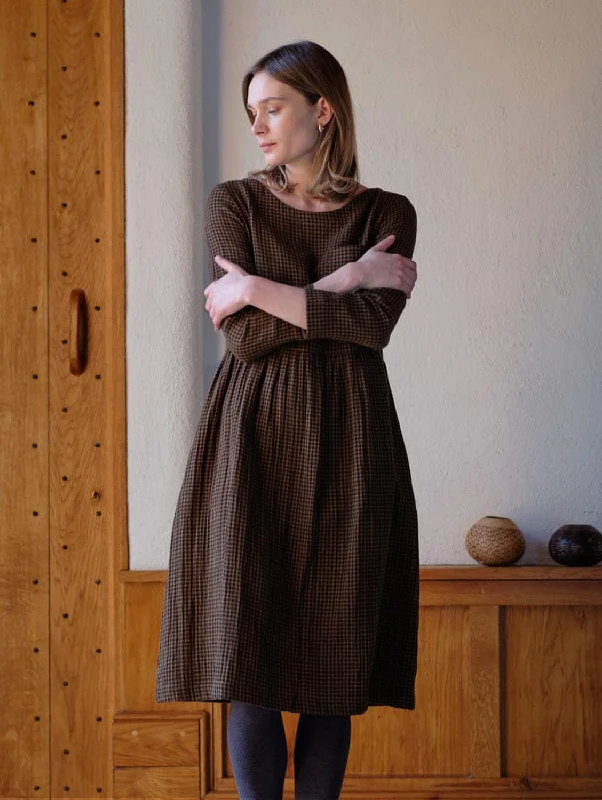 Orla Cotton Day Dress | Khaki Check Sustainable Organic Sustainable Organic