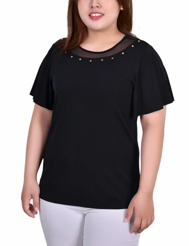 Plus Size Short Sleeve Knit Top With Sheer Inset Bold Women's Statement Bold Women's Statement Plus Size Short Sleeve Knit Top With Sheer Inset Bold Women's Statement Bold Women's Statement
