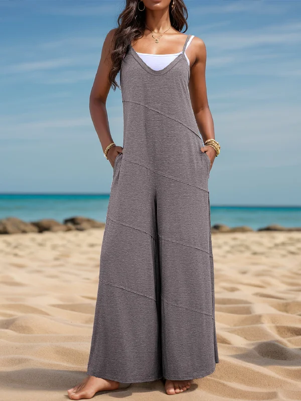 V-Neck Spaghetti Strap Wide Leg Jumpsuit Laid - back Women's Style Laid - back Women's Style V-Neck Spaghetti Strap Wide Leg Jumpsuit Laid - back Women's Style Laid - back Women's Style