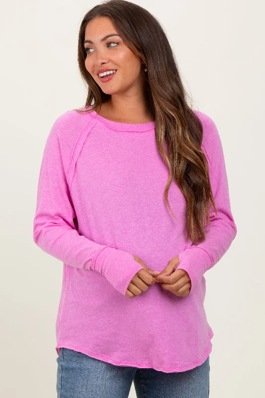 Pink Heather Exposed Seam Long Sleeve Maternity Top Business Business