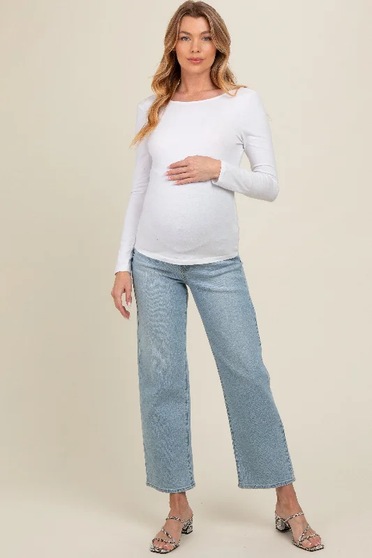 Light Blue Straight Crop Maternity Jeans French French