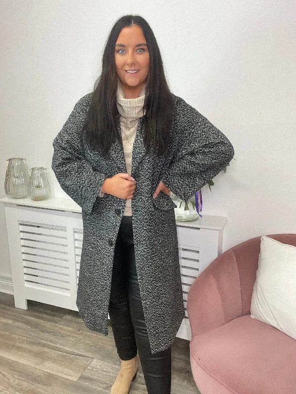MALU LONG COAT (BLACK/WHITE) Confident Women's High - fashion Confident Women's High - fashion