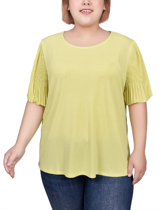 Plus Size Pleated-Sleeve Top Trendy Women's  Trendy Women's 