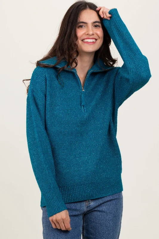 Deep Teal Half Zip Pullover Sweater Stylish Women's Neon Stylish Women's Neon