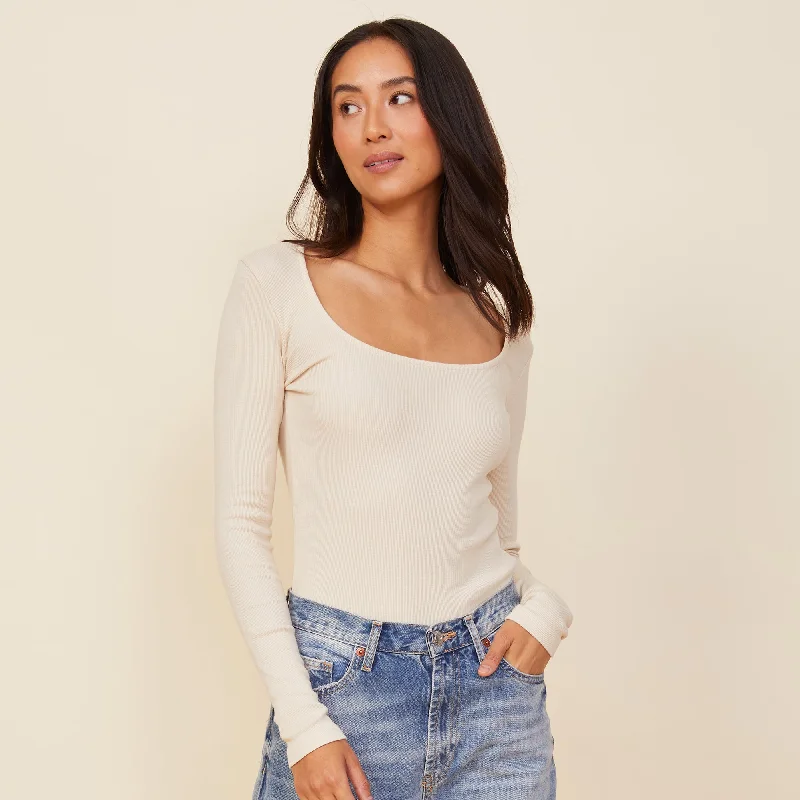 90'S Rib Long Sleeve Luxurious Women's High -  end Luxurious Women's High -  end