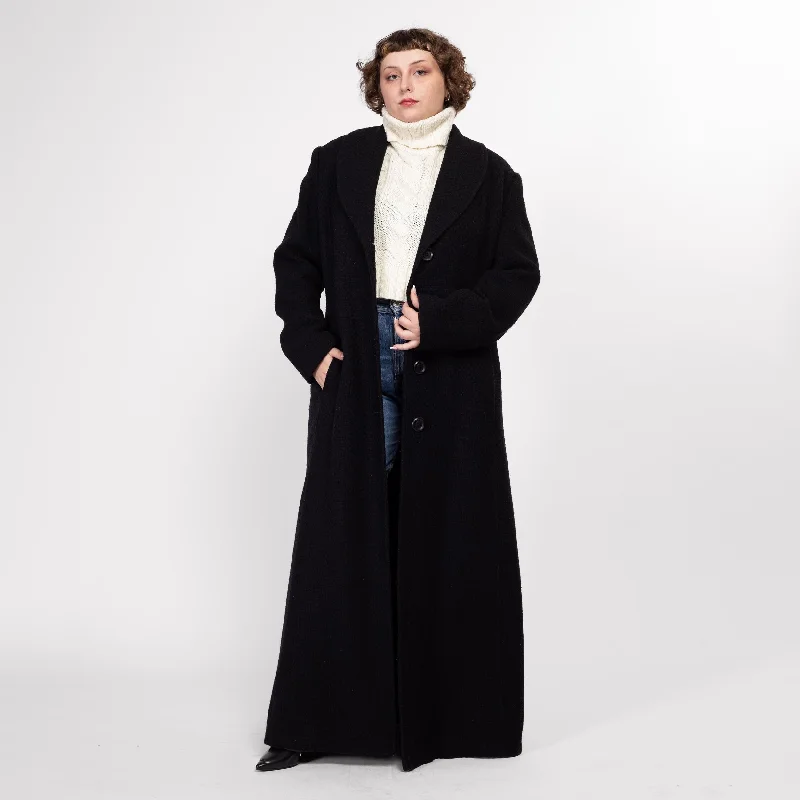 XL 90s Black Wool Knit Maxi Overcoat Sophisticated Women's  Sophisticated Women's 