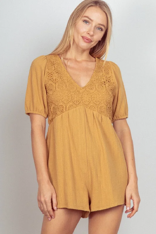VERY J Lace Detail Puff Sleeve Romper with Pockets Country Country