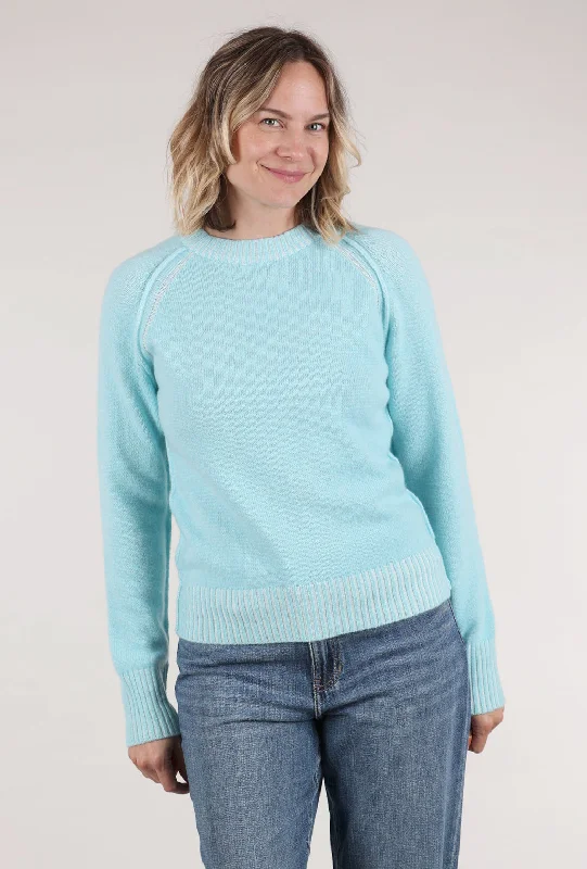 Back Detail Cashmere Crew, Aqua Feminine Women's Style  Feminine Women's Style 