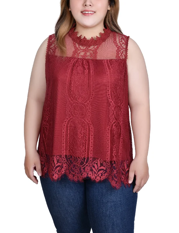 Plus Size Sleeveless Mock Neck Lace Top Gym Gym