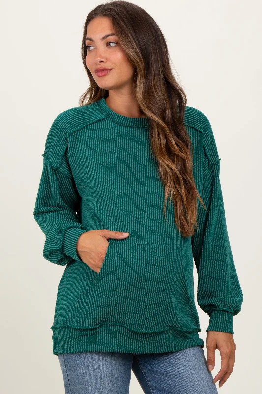 Forest Green Ribbed Knit Front Pocket Maternity Pullover Sporty Women's Athleisure Sporty Women's Athleisure Forest Green Ribbed Knit Front Pocket Maternity Pullover Sporty Women's Athleisure Sporty Women's Athleisure