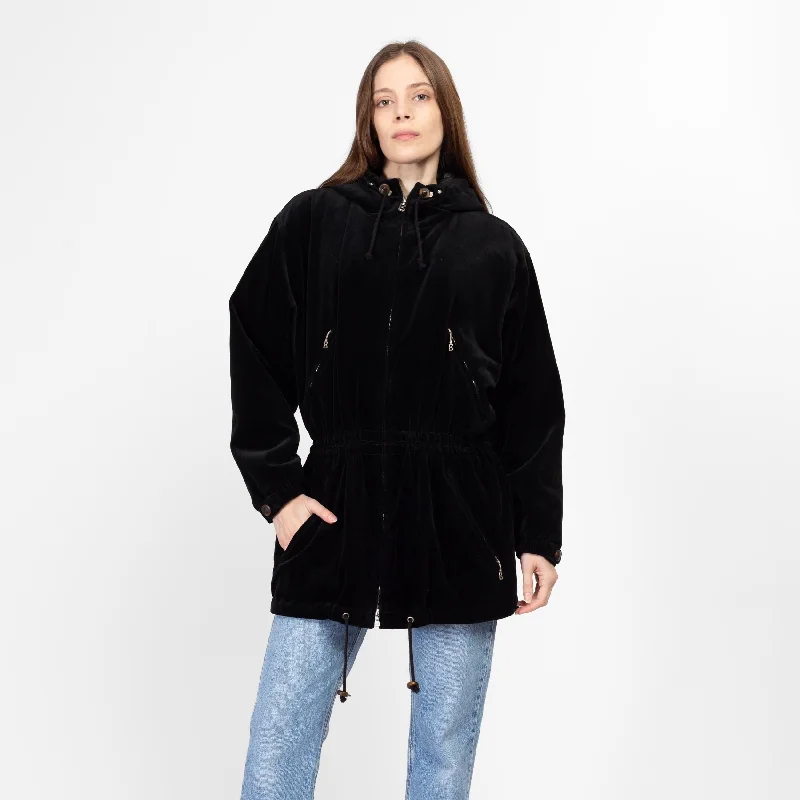 Medium 90s Bogner Black Velvet Apres Ski Parka Coat Dynamic Women's Moto Dynamic Women's Moto
