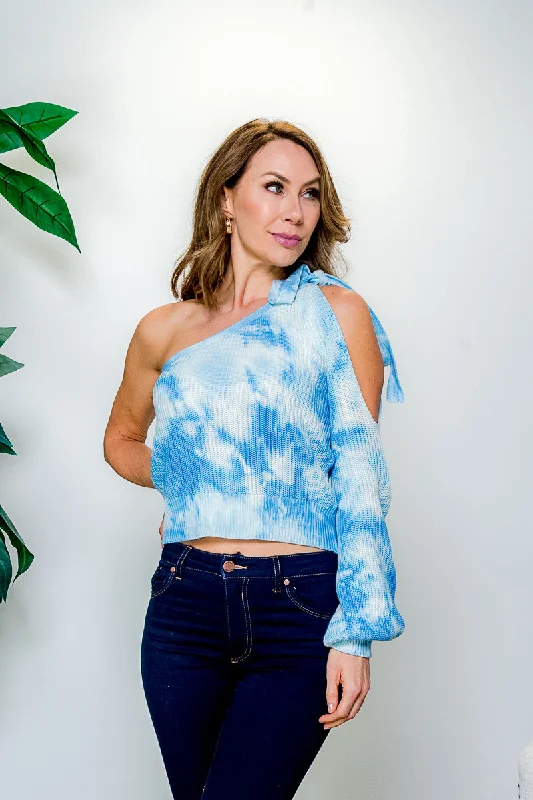 Tie Dye Cold Shoulder Mono Long Bishop Sleeve Knit Top (IBT05966) Women Women