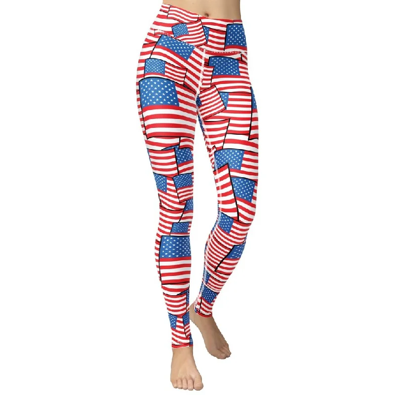 American Flag Pattern Yoga Leggings Refined Women's Classic  Refined Women's Classic 