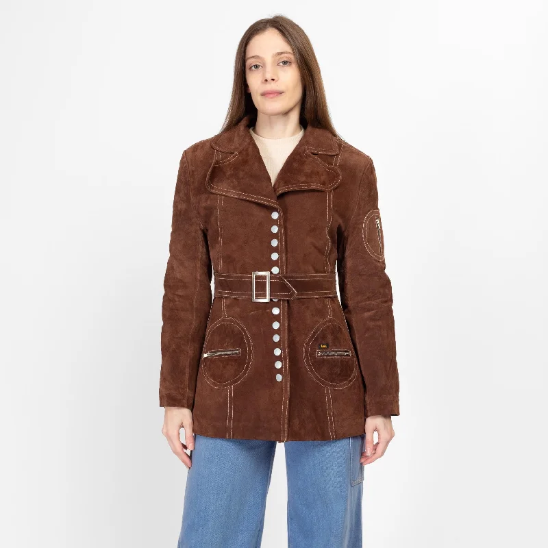 XS 70s Style Brown Suede Belted Jacket Laid - back Women's Style Laid - back Women's Style XS 70s Style Brown Suede Belted Jacket Laid - back Women's Style Laid - back Women's Style