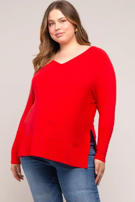 Red Knit Long Dolman Sleeve Plus Maternity Top Adventure Adventure