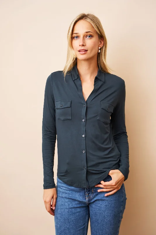 Majestic Soft Touch Long Sleeve Button Pocket Shirt in Crepuscule Streetwear Style for Streetwear Style for Majestic Soft Touch Long Sleeve Button Pocket Shirt in Crepuscule Streetwear Style for Streetwear Style for