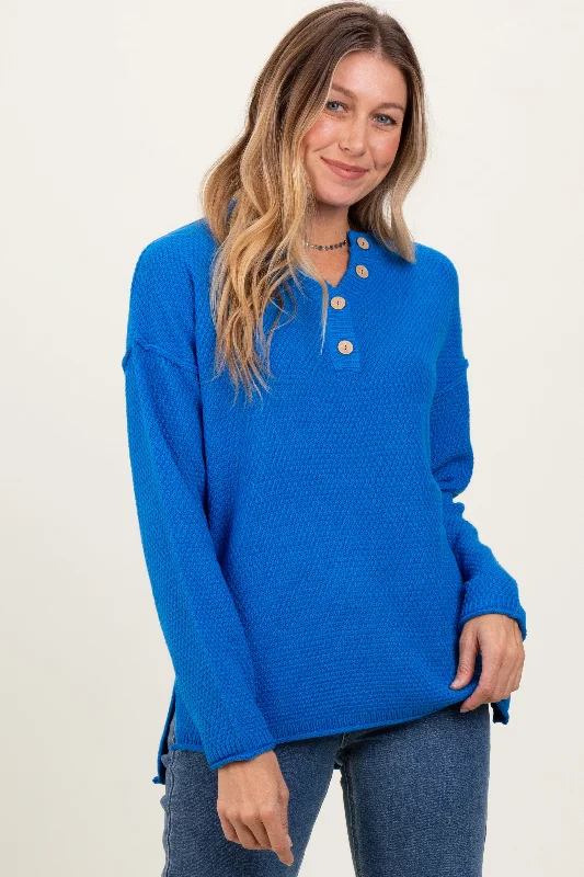 Blue Diamond Knit Button Detail Sweater Relaxed Women's Beachy Relaxed Women's Beachy Blue Diamond Knit Button Detail Sweater Relaxed Women's Beachy Relaxed Women's Beachy