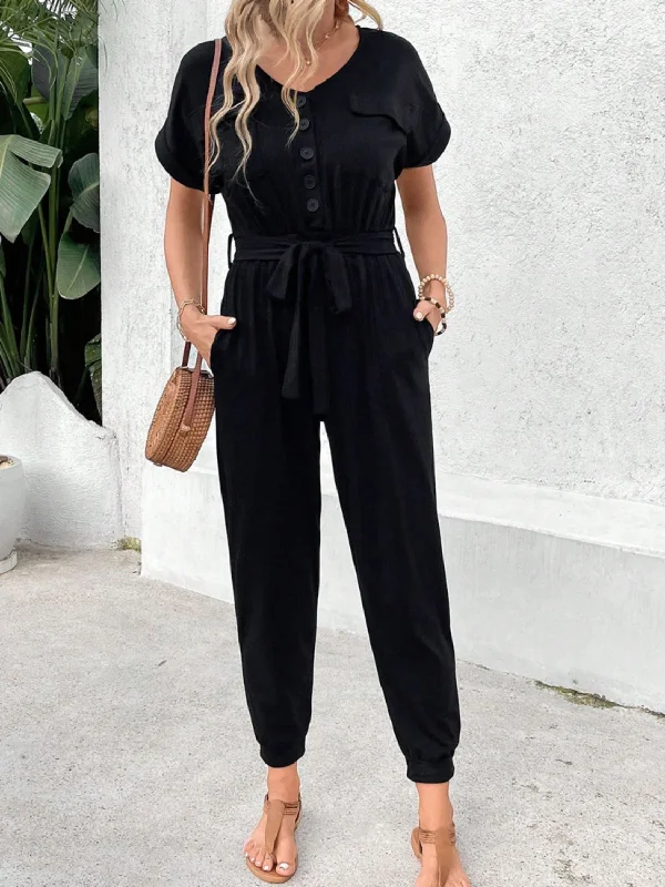 V-Neck Short Sleeve Jumpsuit Adventure Adventure