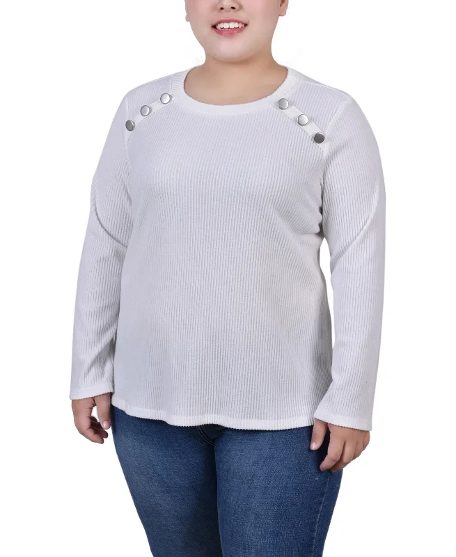 Plus Size Long Sleeve Ribbed Button Detail Top Dynamic Women's High - energy Dynamic Women's High - energy Plus Size Long Sleeve Ribbed Button Detail Top Dynamic Women's High - energy Dynamic Women's High - energy