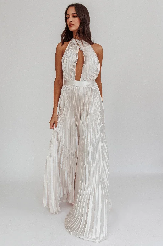 Monarch Pleated Satin Maxi Dress Champagne Artistic Women's Avant - Artistic Women's Avant - Monarch Pleated Satin Maxi Dress Champagne Artistic Women's Avant - Artistic Women's Avant -
