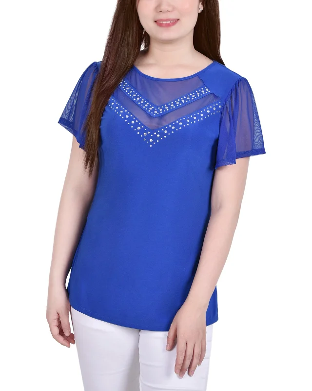 Studded Short Flutter Sleeve Top With Mesh Details Bold Women's Animal Print Bold Women's Animal Print Studded Short Flutter Sleeve Top With Mesh Details Bold Women's Animal Print Bold Women's Animal Print