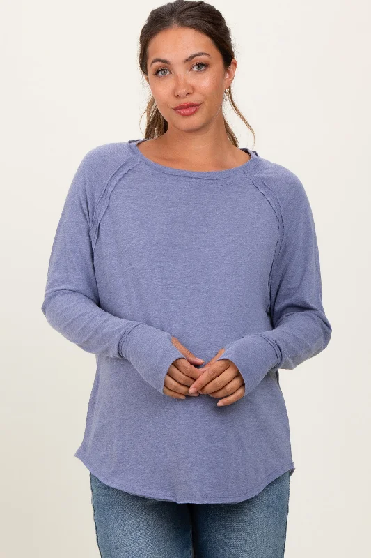 Light Navy Heather Exposed Seam Long Sleeve Maternity Top Elegant Women's Formal Elegant Women's Formal Light Navy Heather Exposed Seam Long Sleeve Maternity Top Elegant Women's Formal Elegant Women's Formal